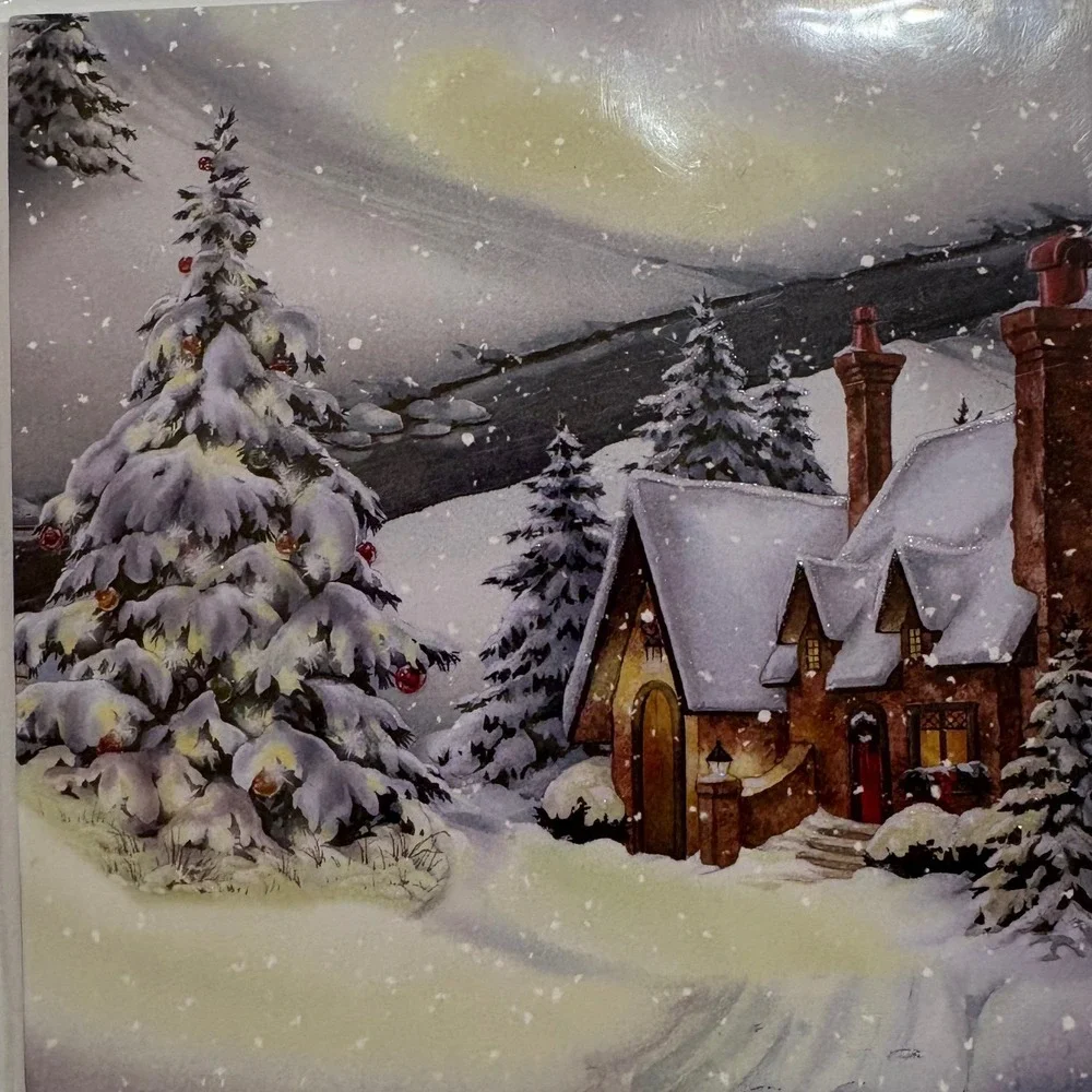 2 Vtg Christmas Pop Up Cards Village‎ Midnight Glow Holiday Winter Decor